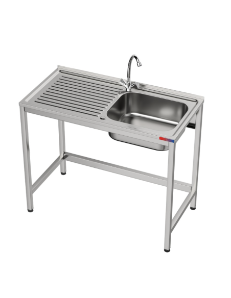 Fregadero industrial bajo barra 1 cuba 1 escurridor, y 1 grifo montando hueco lavavasos 1000 x 500 x 850 mm