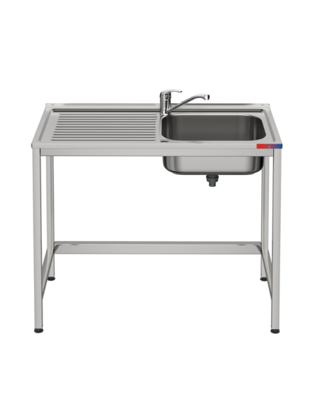 Fregadero industrial bajo barra 1 cuba 1 escurridor, y 1 grifo montando hueco lavavasos 1000 x 500 x 850 mm