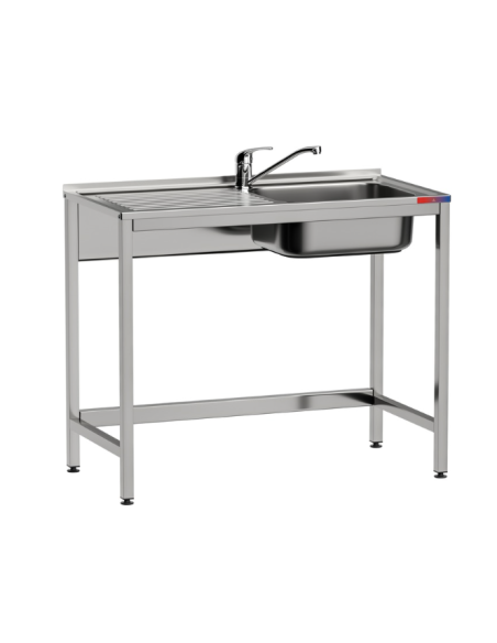 Fregadero industrial bajo barra 1 cuba 1 escurridor, y 1 grifo montando hueco lavavasos 1000 x 500 x 850 mm