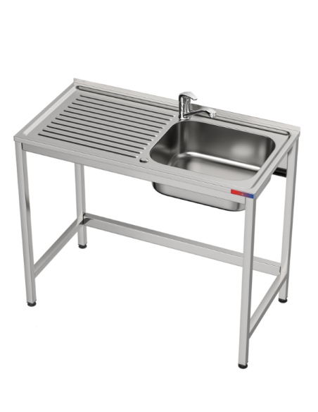 Fregadero industrial bajo barra 1 cuba 1 escurridor, y 1 grifo montando hueco lavavasos 1000 x 500 x 850 mm