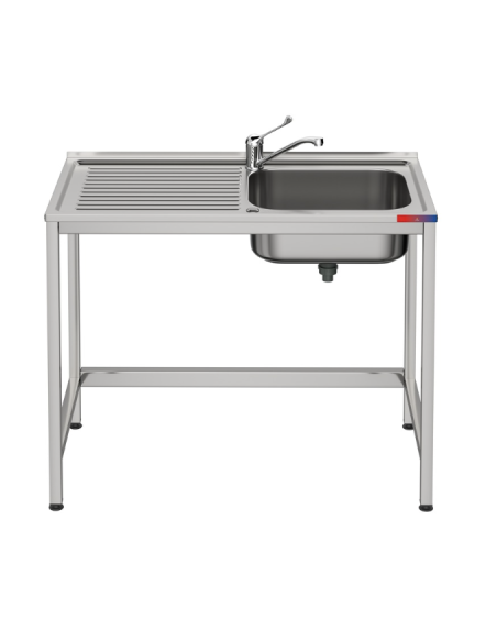 Fregadero industrial bajo barra 1 cuba 1 escurridor, y 1 grifo montando hueco lavavasos 1000 x 500 x 850 mm