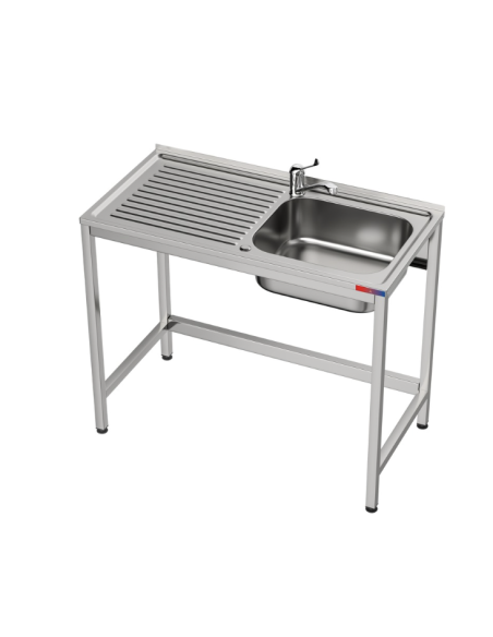 Fregadero industrial bajo barra 1 cuba 1 escurridor, y 1 grifo montando hueco lavavasos 1000 x 500 x 850 mm