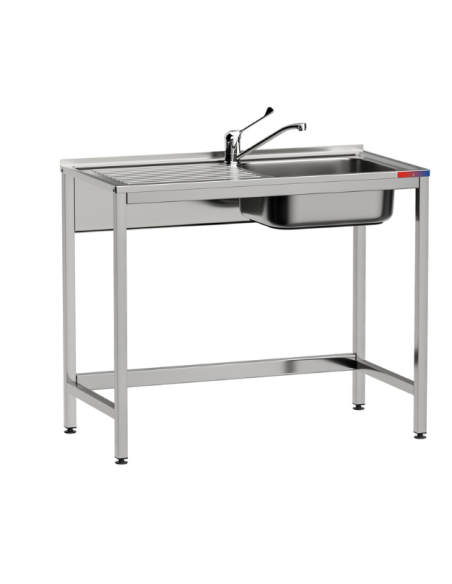 Fregadero industrial bajo barra 1 cuba 1 escurridor, y 1 grifo montando hueco lavavasos 1000 x 500 x 850 mm