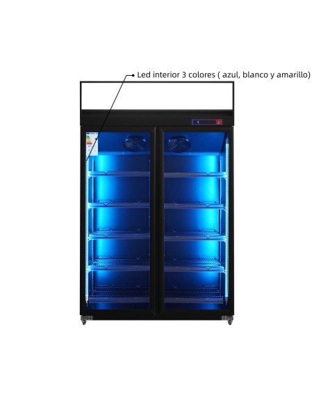Armario expositor para bebidas refrigerado 2 puertas 1253 x 750 x 2080 mm 1300 litros refrigeración ventilada