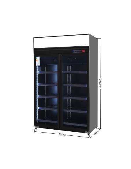 Armario expositor para bebidas refrigerado 2 puertas 1253 x 750 x 2080 mm 1300 litros refrigeración ventilada